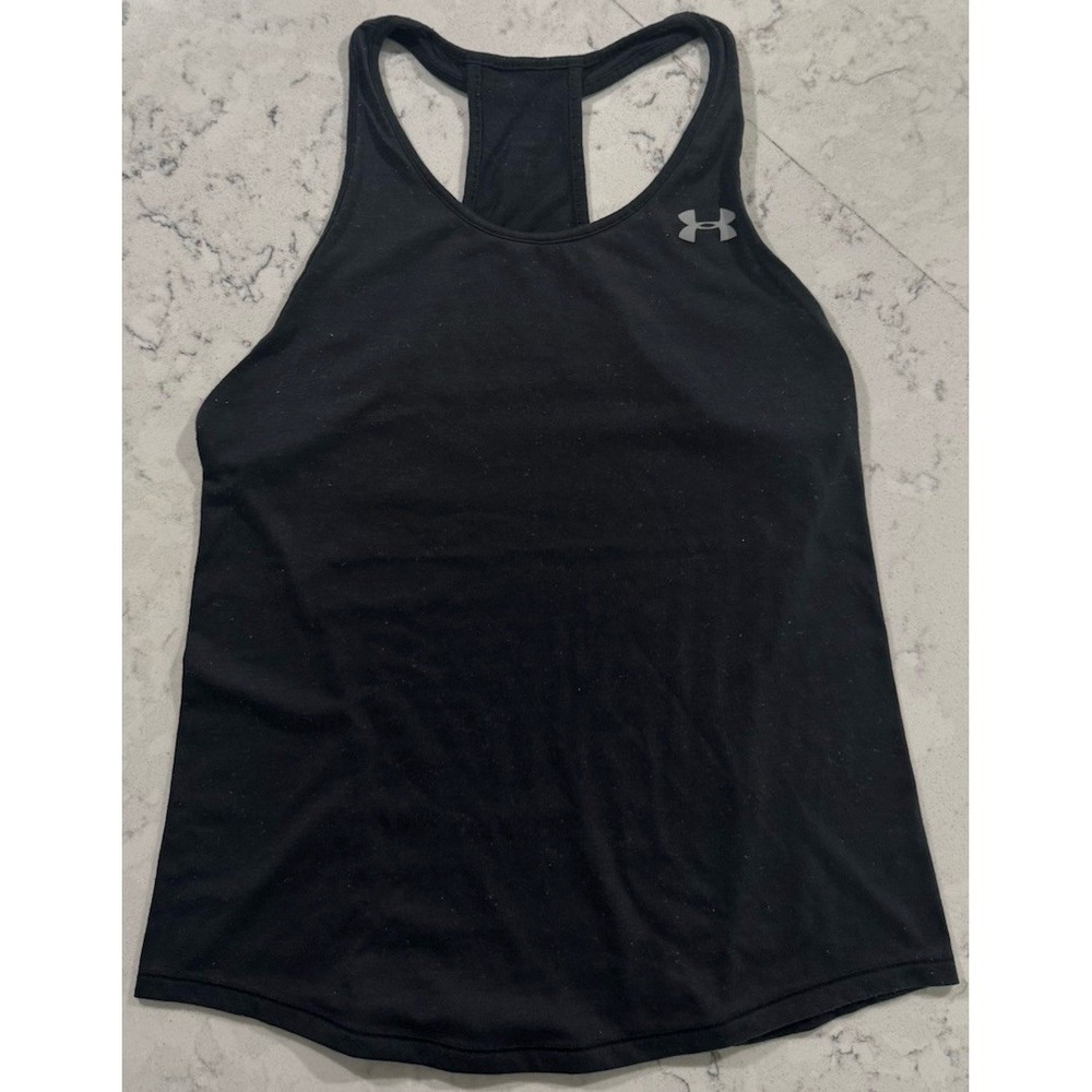 Under Armour HeatGear Swyft Racer Tank Top Womens XS Black Fitted Running Gym